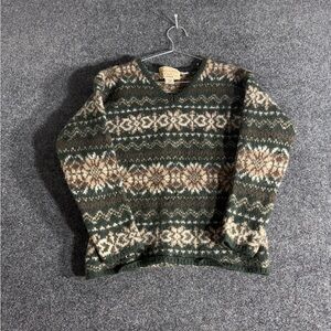 Abercrombie & Fitch Women’s m Wool Sweater Green Beige Fair Isle 80s Vintage